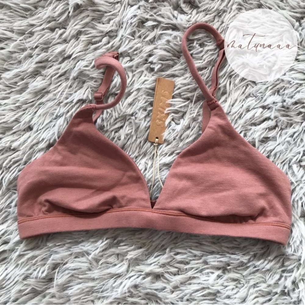 Skims Stretch Cotton Triangle Bralette in Rose Clay XXS